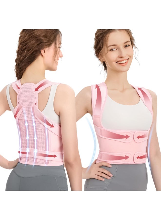 Yakiter Back Brace, Yakiter Upgraded Full Back Brace Support, Posture Corrector for Women and Men, Adjustable Shoulder Straightener for Improving Back Posture, Relieves pain, Lumbar,Shoulder Pain (Pink) - Image 1