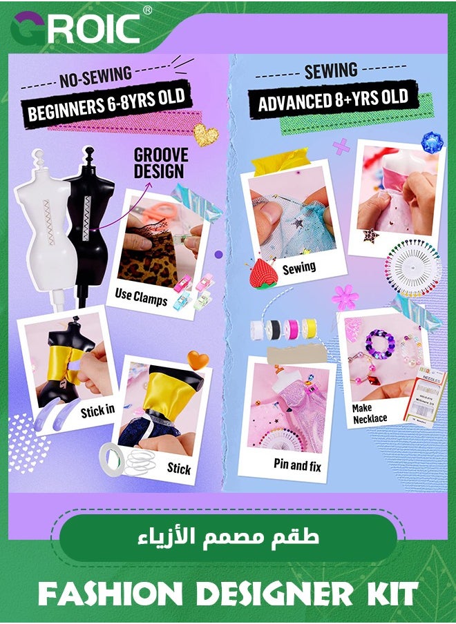 GROIC 500+Pcs Fashion Designer Kit for Girls, Sewing Kit with 4 Mannequins, DIY Art & Craft Activity for Kids, Doll Clothes Making Kit, Sewing Kit DIY Arts and Crafts Girl Toys Gifts  - Image 5