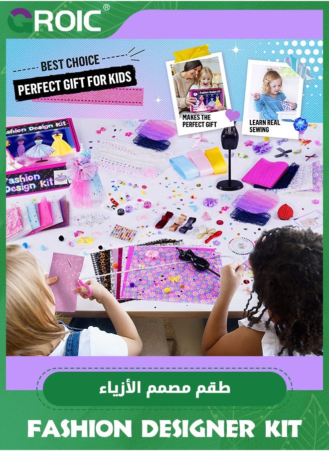 GROIC 500+Pcs Fashion Designer Kit for Girls, Sewing Kit with 4 Mannequins, DIY Art & Craft Activity for Kids, Doll Clothes Making Kit, Sewing Kit DIY Arts and Crafts Girl Toys Gifts  - Image 4