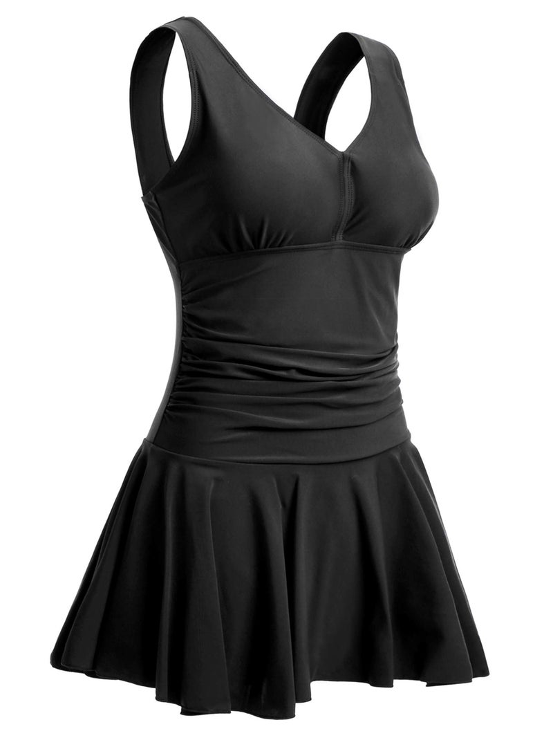 MiYang Women's Plus-Size Shaping One Piece Swim Dresses Swimsuit Black X-Large (US 16-18) - Image 1