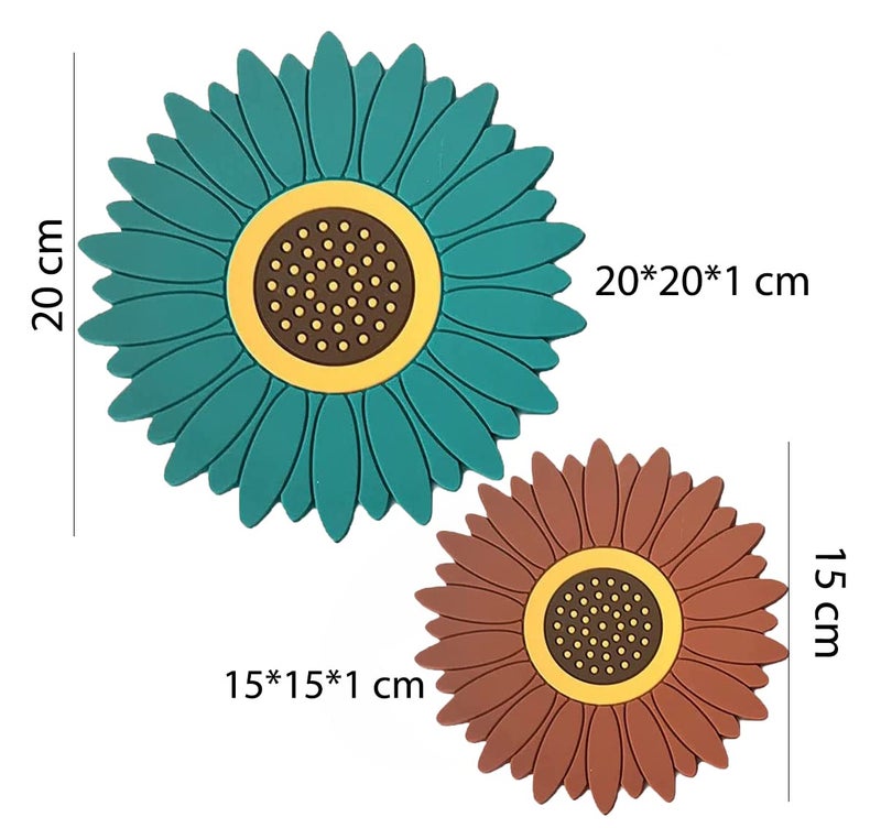 FS COOL Silicone Trivet Mat, Sunflower Hot Pot Holder, Hot Pads for Table and Countertop, Soft Rubber Multi-Use Trivets for Pots & Hot Dish, Non Slip Coasters (Big+Medium, Multi, Pack of 6) - Image 2