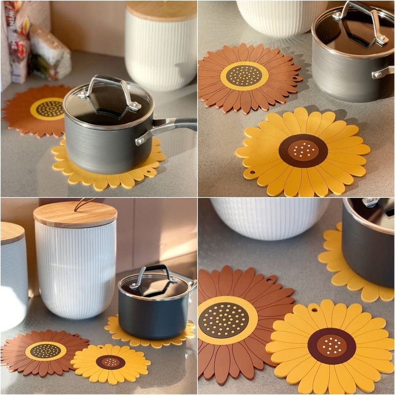 FS COOL Silicone Trivet Mat, Sunflower Hot Pot Holder, Hot Pads for Table and Countertop, Soft Rubber Multi-Use Trivets for Pots & Hot Dish, Non Slip Coasters (Big+Medium, Multi, Pack of 6) - Image 3