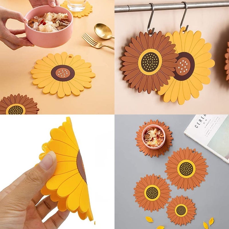 FS COOL Silicone Trivet Mat, Sunflower Hot Pot Holder, Hot Pads for Table and Countertop, Soft Rubber Multi-Use Trivets for Pots & Hot Dish, Non Slip Coasters (Big+Medium, Multi, Pack of 6) - Image 4