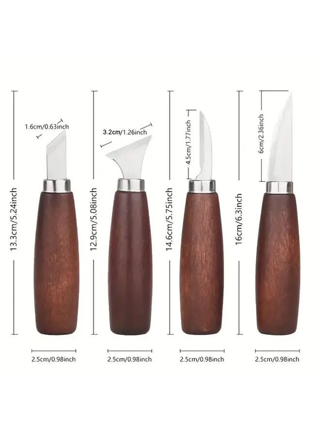 4 Piece Engraving Set Wood Carving Knife With Wooden Handle Sharpening Tools - Image 4