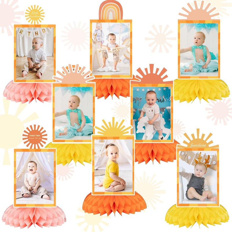 Lcnjscgo 8PCS Boho Sun 1st Birthday Honeycomb Centerpieces First Trip Around The Sun Party Supplies One in the Sun Hippie Rainbow Table Toppers for Baby Boys Girls Sunshine Birthday Decorations - Image 3