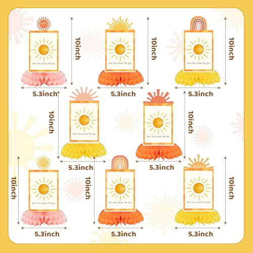 Lcnjscgo 8PCS Boho Sun 1st Birthday Honeycomb Centerpieces First Trip Around The Sun Party Supplies One in the Sun Hippie Rainbow Table Toppers for Baby Boys Girls Sunshine Birthday Decorations - Image 5