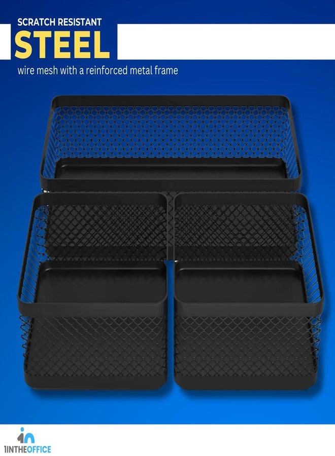 1InTheOffice Mesh Collection Desk Drawer Organizer Tray 3 Compartment - Stackable, Matte Black - Image 4