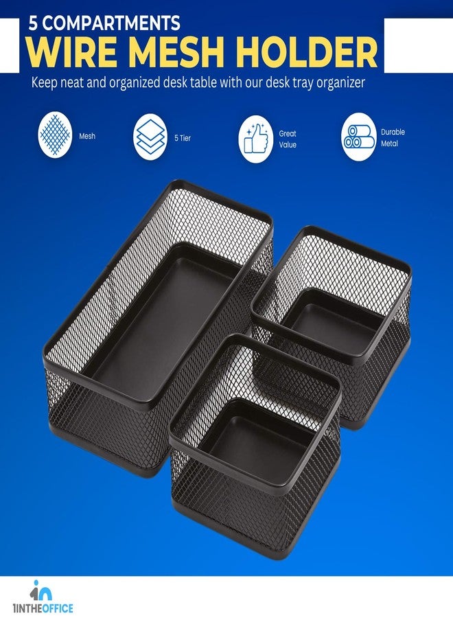 1InTheOffice Mesh Collection Desk Drawer Organizer Tray 3 Compartment - Stackable, Matte Black - Image 2