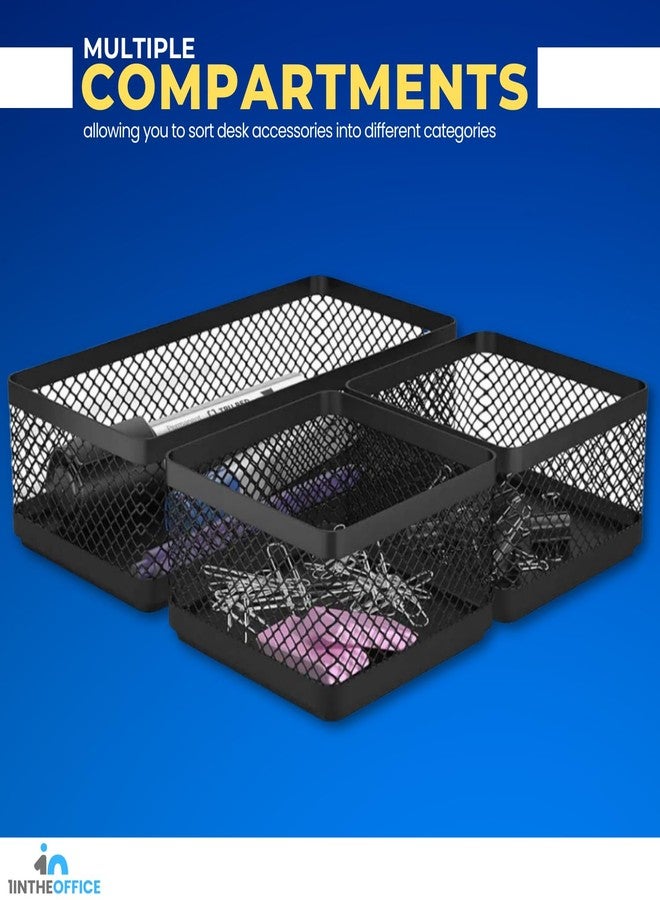 1InTheOffice Mesh Collection Desk Drawer Organizer Tray 3 Compartment - Stackable, Matte Black - Image 3