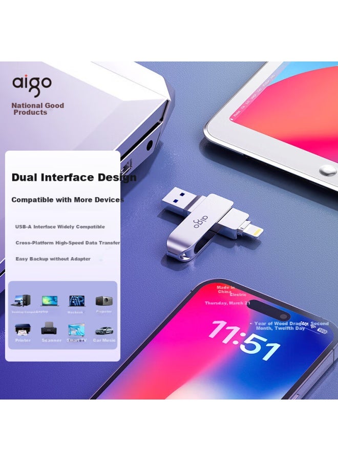 Aigo 64Gb Lightning Usb3.0 Apple U Disk U371 Apple Official Mfi Certified One-Click Backup Iphone/Ipad Dual-Use Flash Drive - Image 4