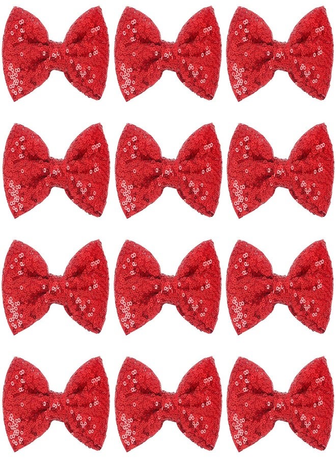 Jeffan 12 Pieces Red Sequin Bows for Girls 4.7" Large Cheer Hair Bow with Alligator Clips Hair Accessories for Kids Toddler Cheerleaders Teen Girls College Sports - Image 1