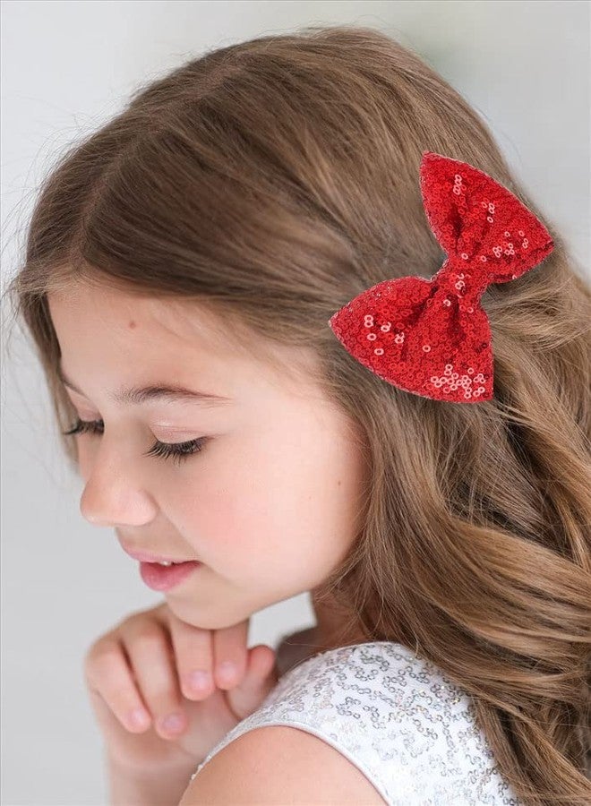 Jeffan 12 Pieces Red Sequin Bows for Girls 4.7" Large Cheer Hair Bow with Alligator Clips Hair Accessories for Kids Toddler Cheerleaders Teen Girls College Sports - Image 5