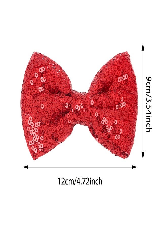 Jeffan 12 Pieces Red Sequin Bows for Girls 4.7" Large Cheer Hair Bow with Alligator Clips Hair Accessories for Kids Toddler Cheerleaders Teen Girls College Sports - Image 2