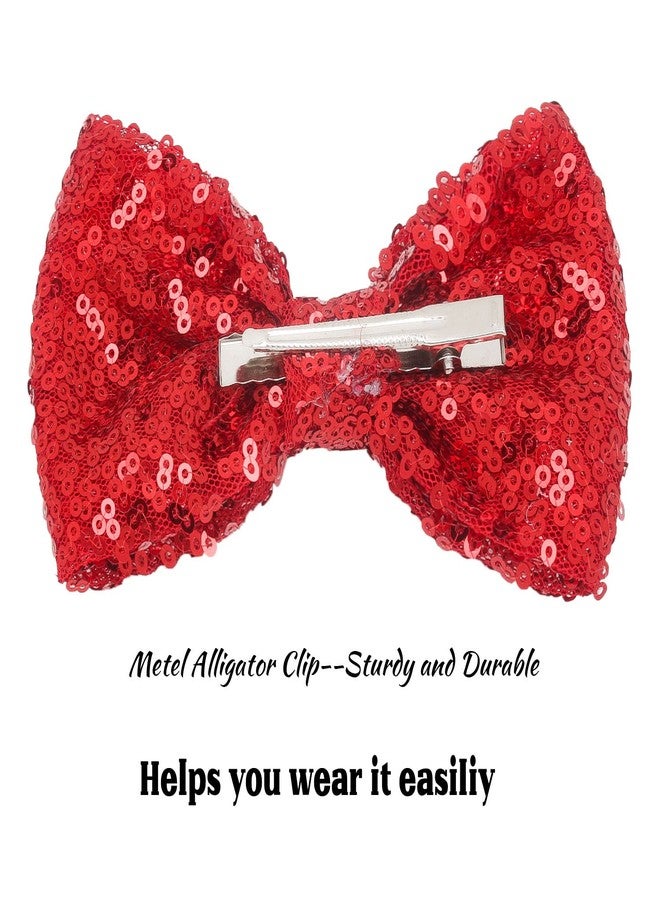 Jeffan 12 Pieces Red Sequin Bows for Girls 4.7" Large Cheer Hair Bow with Alligator Clips Hair Accessories for Kids Toddler Cheerleaders Teen Girls College Sports - Image 3