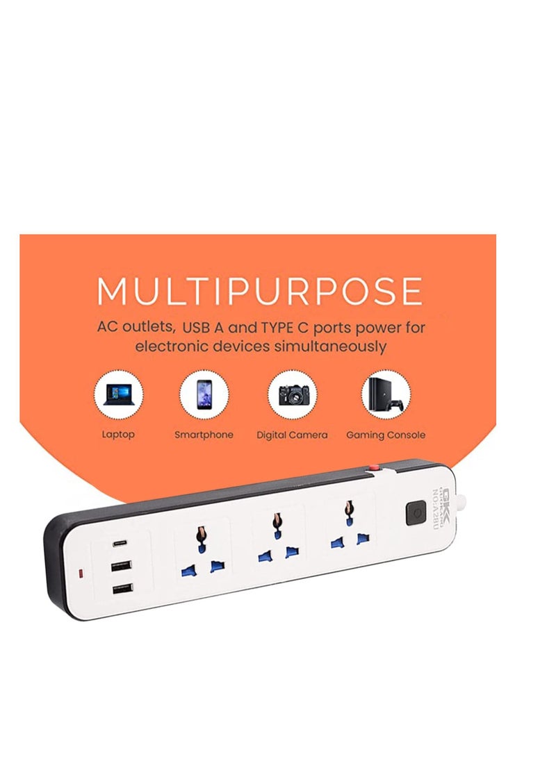 TYCOM - Power Strip Extension with USB Extension Cord Flat Plug with Widely Three AC Outlet and Two USB and One Type C Small Desktop Station with Six feet Power CordCompact Socket. - Image 1