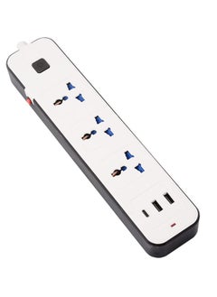 Power Strip Extension with USB Extension Cord Flat Plug with Widely Three AC Outlet and Two USB and One Type C Small Desktop Station with Six feet Power CordCompact Socket.