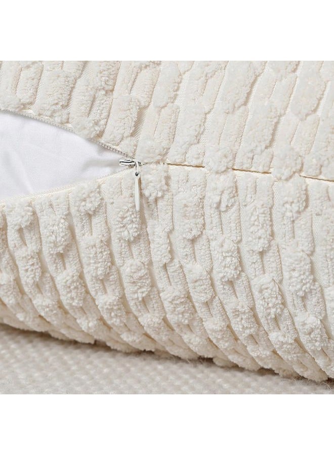 MADIZZ Pack of 2 Boho Striped Corduroy Throw Pillow Covers 12x20 Inch Cream White Soft Decorative Cushion Cover for Bedroom Sofa Pillow Shell - Image 4