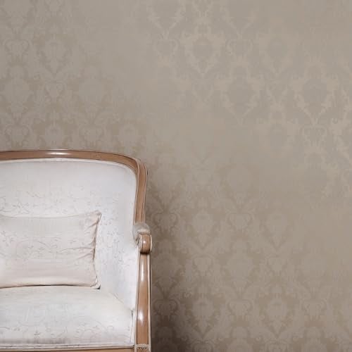 Tempaper Textured Beige Damsel Removable Peel and Stick Damask Wallpaper, 20.5 in X 16.5 ft, Made in The USA - Image 4