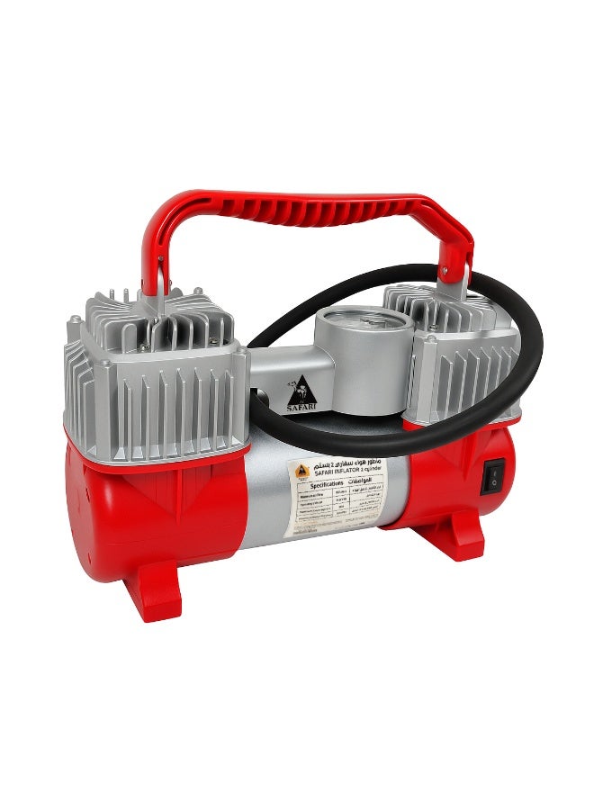 سفاري مضخة ضاغط هواء متينة ثنائية الأسطوانات - 12 فولت 200 رطل لكل بوصة مربعة، نفخ سريع 85 لترًا في الدقيقة، منفاخ إطارات محمول مزدوج الأسطوانات مع ضوء LED، خرطوم 5 أمتار، مشبك بطارية ومجموعة فوهة للسيارة، سيارة الدفع الرباعي، شاحنة، دراجة نارية SF-26079 - Image 3