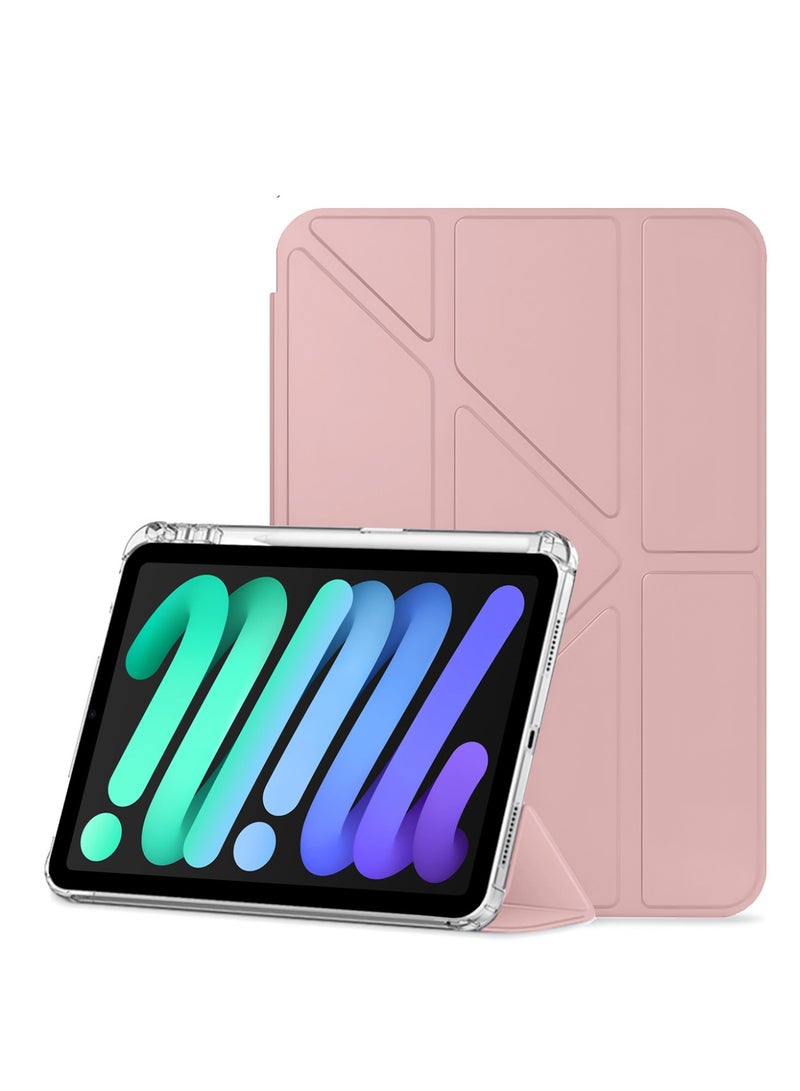 Wtech Apple iPad mini 5G (8.3 inch) (A17 Pro) 7th Generation 2024 Symmetry 360 Smart Folio Series Auto Awake/Auto Sleep Leather Texture and Transparent Back with Pen Holder Case Cover - Rose Gold - Image 2