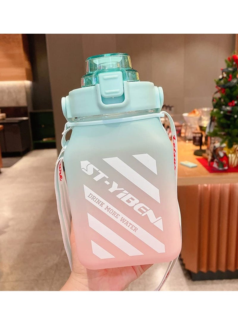 Cool Baby COOLBABY 1500ML Large Water Jug with Straw, Square Kawaii Water Bottle（Green） - Image 2
