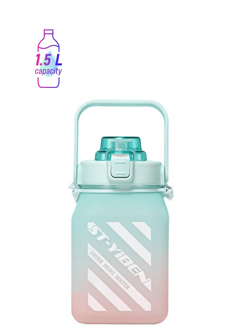 Cool Baby COOLBABY 1500ML Large Water Jug with Straw, Square Kawaii Water Bottle（Green） - Image 1