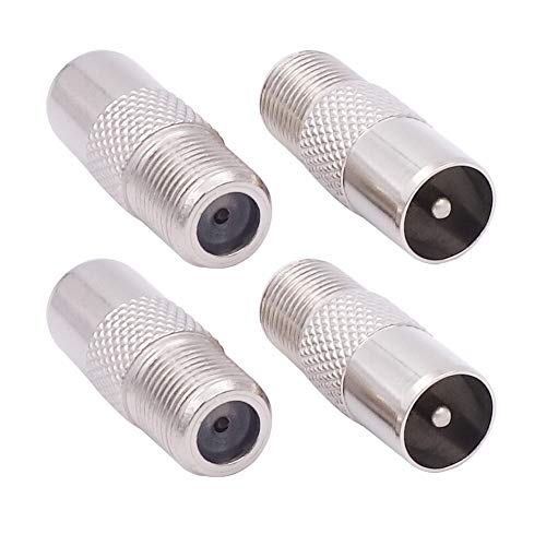 Fancasee 4-Pack 75 Ohm F Type Female to PAL Male Plug Jack Adapter Barrel Connector Coupler Converter for TV Satellite FM Coax Coaxial Cable Antenna - Image 1