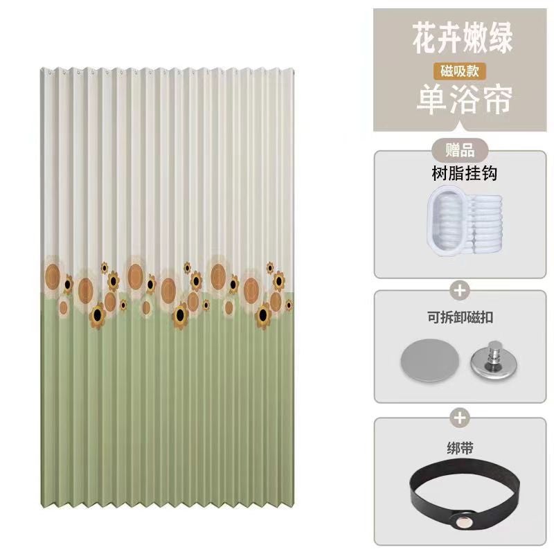Waterproof Linen-style Foldable Shower Curtain Flowers green-single shower curtain 