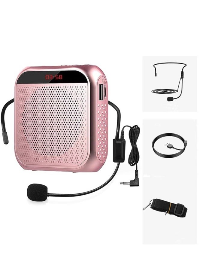 Generic Portable Voice Amplifier For Teachers  2200mAh Rechargeable Personal Amplifier Mic PA System Headset Microphone With Speaker For Teachers  Training  Meeting  Tour Guide   Yoga Classroom   Rose Gold  - Image 1