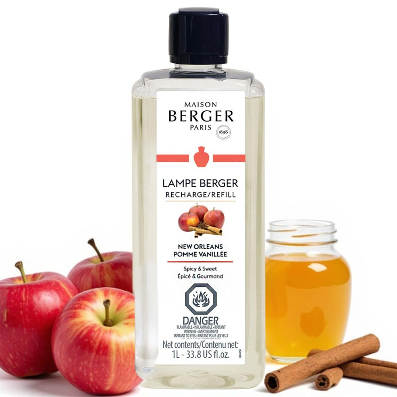 Maison Berger New Orleans Lampe Berger Refill, 1 Liter (33.8 fl oz), 2-in-1 Catalytic System, Neutralizes Odors and Diffuses Fragrance, Apple, Cinnamon, Vanilla, Made in France