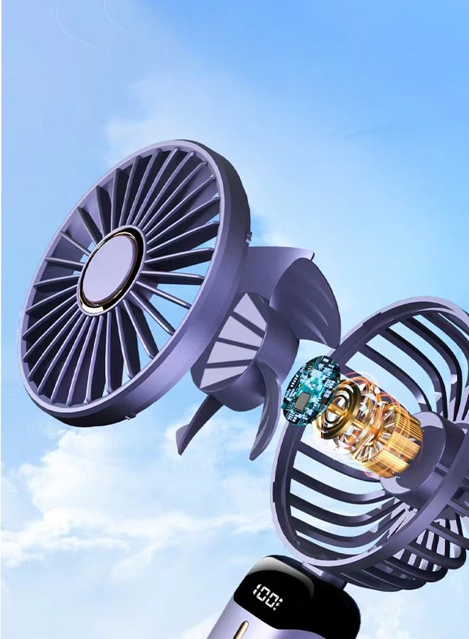 Mini Handheld Fan, 5 Speeds Portable Personal Fans with LED Screen 90° Adjustable Cooling Fan Removable Base, 5000mAh Quiet USB Fan for Home Office Outdoor Travel, 16-24 Hours Working (Purple) - Image 2