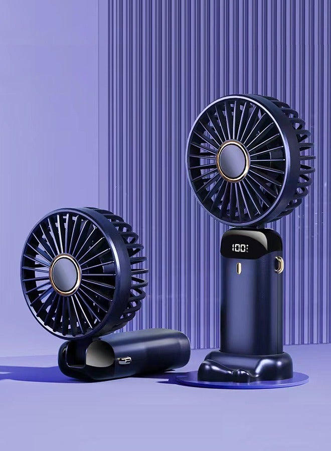 Mini Handheld Fan, 5 Speeds Portable Personal Fans with LED Screen 90° Adjustable Cooling Fan Removable Base, 5000mAh Quiet USB Fan for Home Office Outdoor Travel, 16-24 Hours Working (Purple) - Image 1