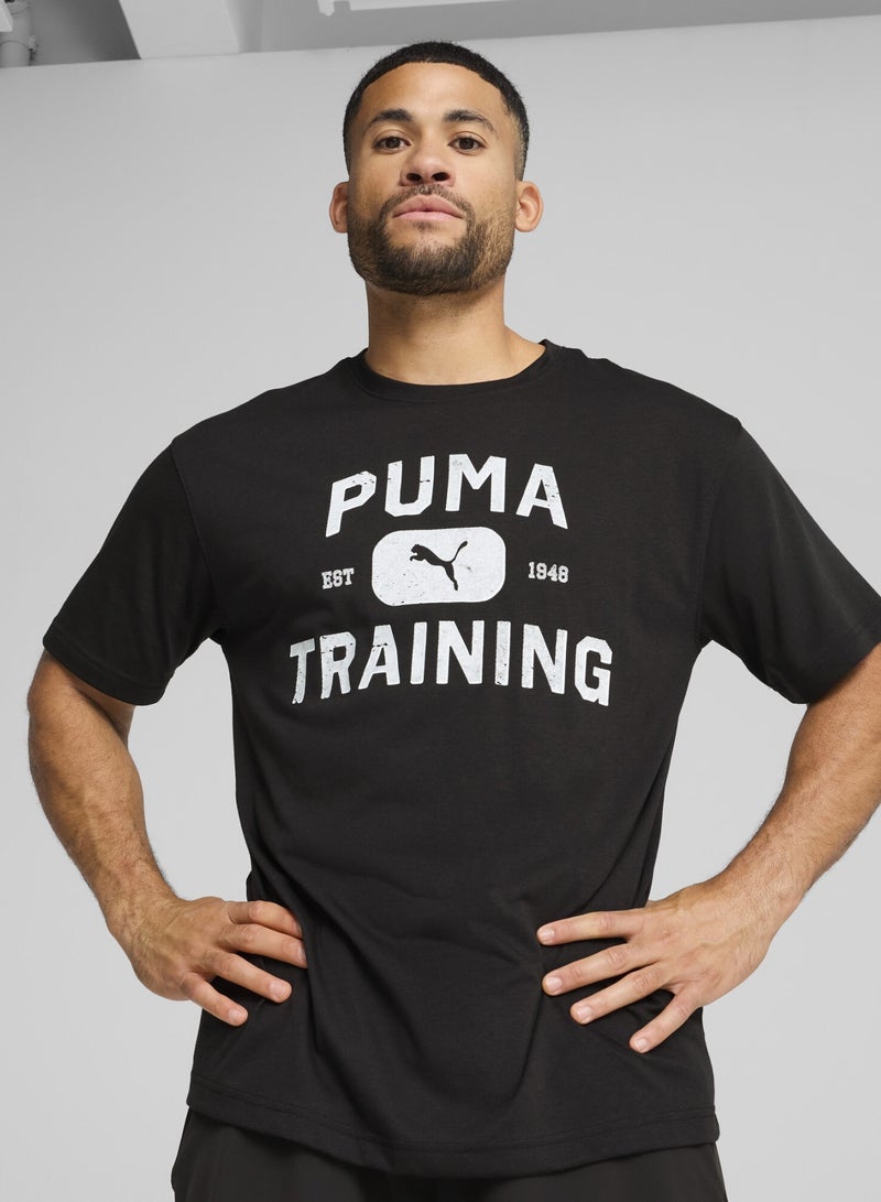 PUMA GRAPHICS Logo Relaxed Mens Black Training T-shirt - Image 1