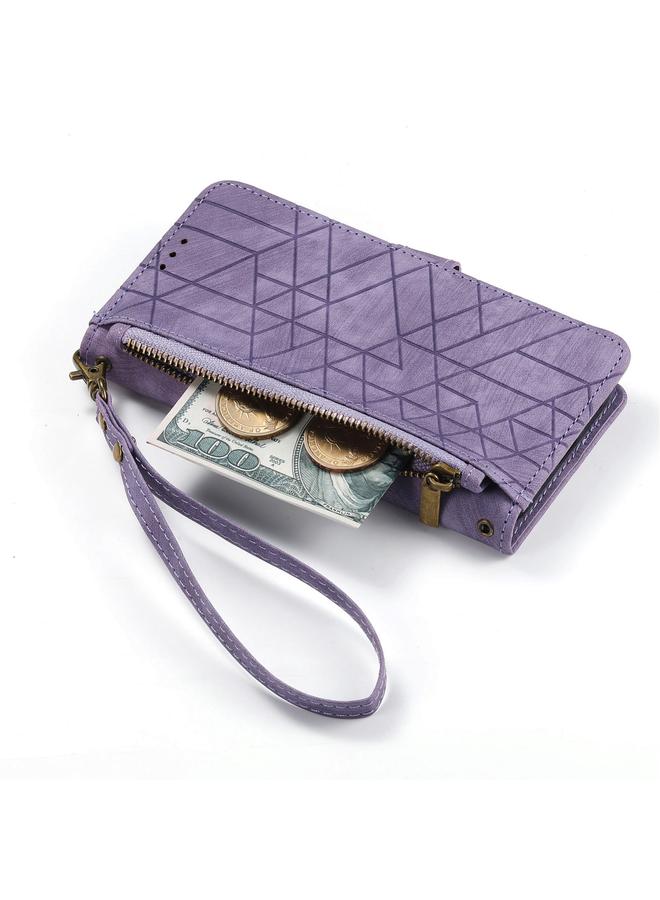 S-TOP Case For Samsung Galaxy A22 4G Geometric Zipper Wallet Side Buckle Leather Phone Case - Image 4