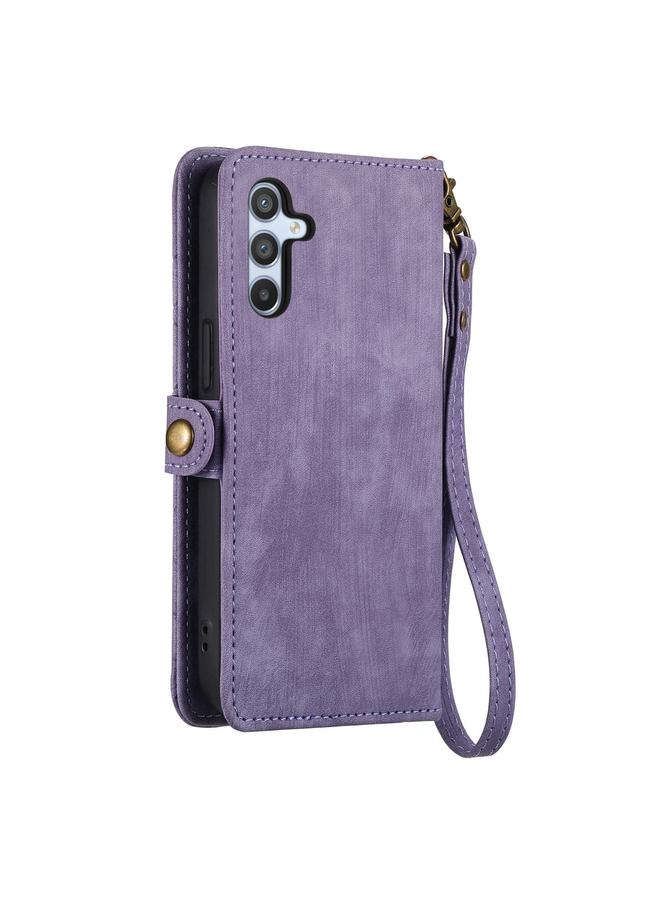 S-TOP Case For Samsung Galaxy A22 4G Geometric Zipper Wallet Side Buckle Leather Phone Case - Image 3