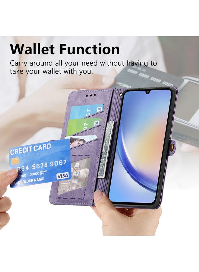 S-TOP Case For Samsung Galaxy A22 4G Geometric Zipper Wallet Side Buckle Leather Phone Case - Image 5