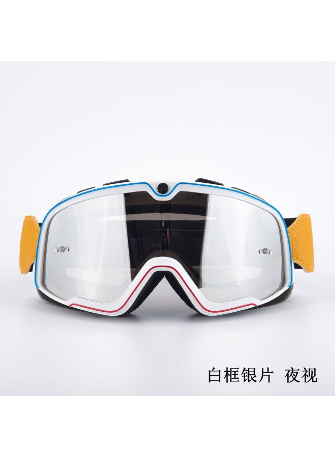 Retro Off-Road Motorcycle Helmet Goggles White Frame Silver Mirror Lens Windproof Dustproof Riding Glasses
