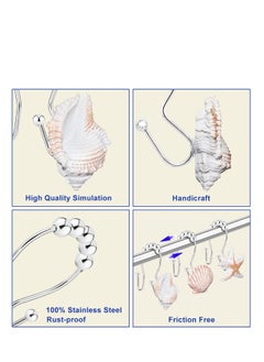 Excefore Seashell Shower Curtain Hooks Ring, 12 Pcs Anti Rust Seashell Decorative Double Resin Hooks, for Beach Bathroom, Baby Room, Bedroom, Living Room Decor  - Image 2