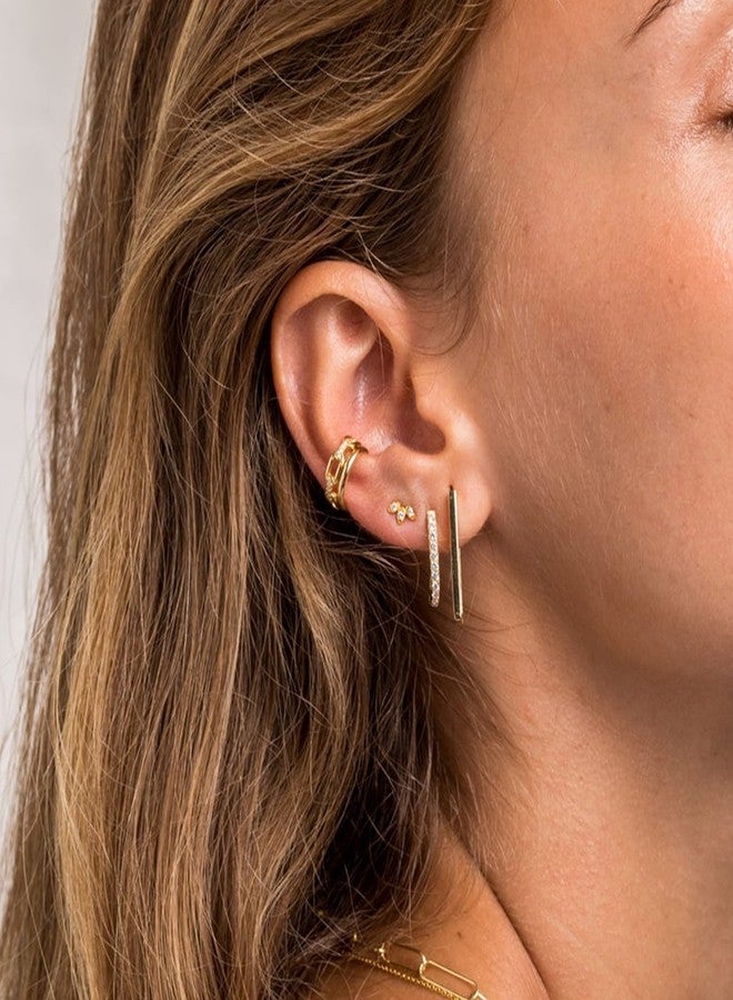 أليكس كرافت أقراط حلقية مستطيلة صغيرة مطلية بالذهب عيار 14 قيراطًا، أقراط حلقية بيضاوية مضادة للحساسية، أقراط مرصعة بالزركونيا المكعبة على شكل حرف U للنساء والفتيات - Image 2