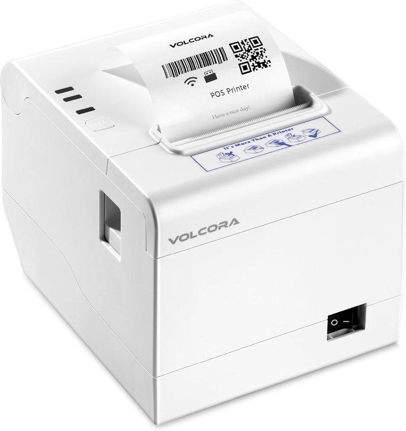 Volcora Thermal Receipt Printer, USB/WiFi Interface for Windows/MAC/Linux, 80mm POS Printer w/Auto Cutter, ESC/POS Command Support Cash Drawer, High Speed Wall Mount Kitchen Printer, White - Image 1