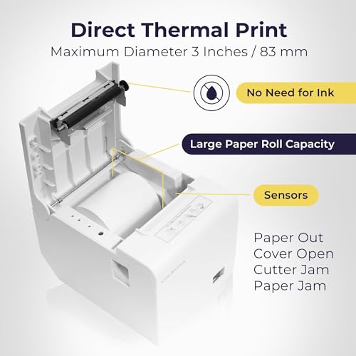 Volcora Thermal Receipt Printer, USB/WiFi Interface for Windows/MAC/Linux, 80mm POS Printer w/Auto Cutter, ESC/POS Command Support Cash Drawer, High Speed Wall Mount Kitchen Printer, White - Image 4