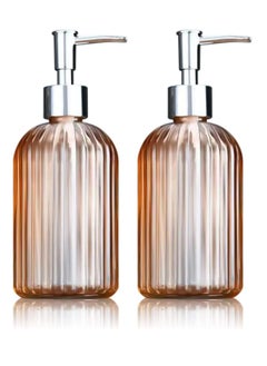 Oasisgalore 2PC 14oz Glass Soap Dispenser with Stainless Steel Pump, for Kitchen and Bathroom (Orange).  - Image 1