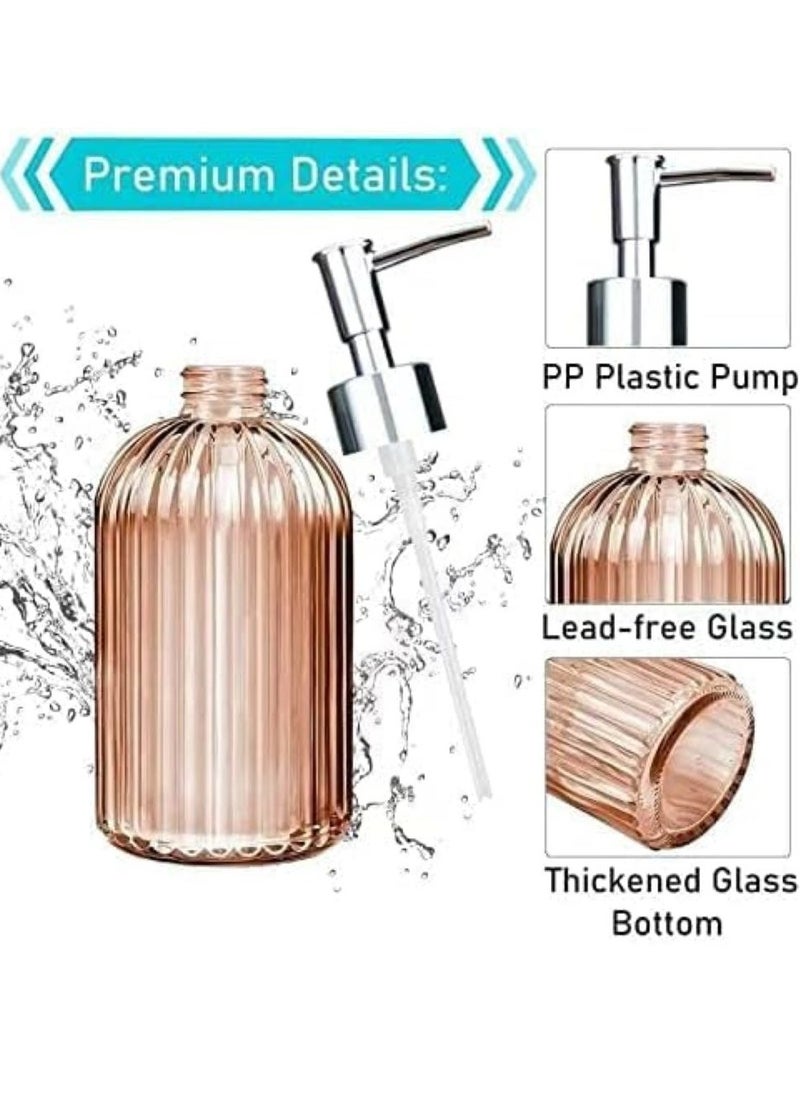Oasisgalore - 2PC 14oz Glass Soap Dispenser with Stainless Steel Pump, for Kitchen and Bathroom (Orange). - Image 1
