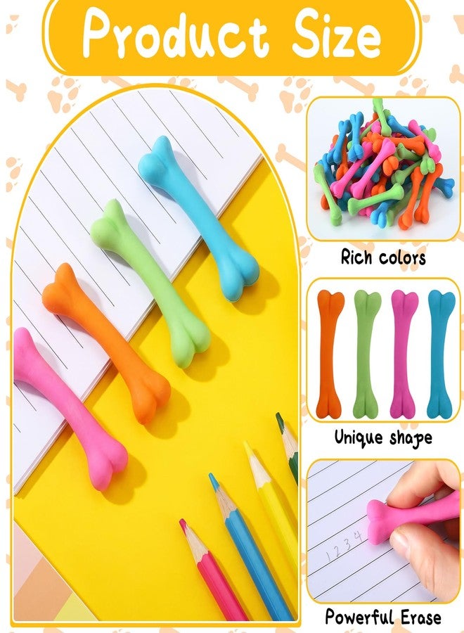 Resurhang 48 Pcs Colorful Bones Shaped Erasers Pencil Erasers Easy to Hold Colorful Eraser Back to School Party Favor Office Classroom Supplies - Image 3
