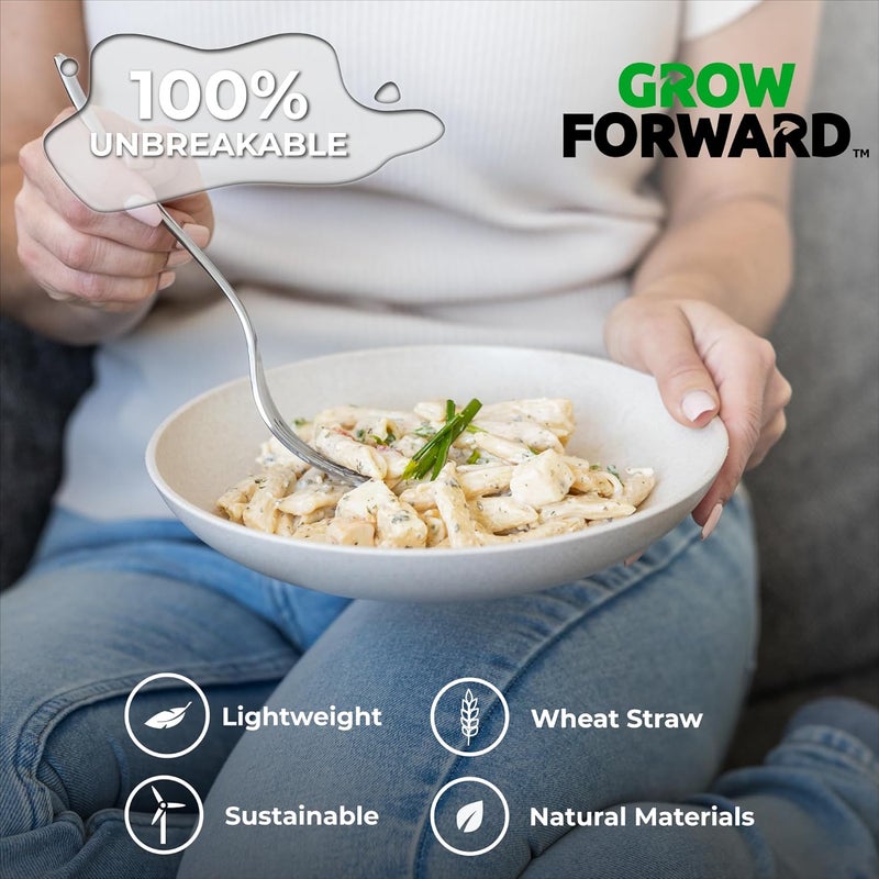 Grow Forward Premium Wheat Straw Pasta Bowls  30oz Unbreakable Wide  Shallow Dinner Plate Bowls Set of 6  Microwave Safe Reusable Plastic Pasta Bowls for Kids Adults Salad Camping RV  Sahara - Image 4