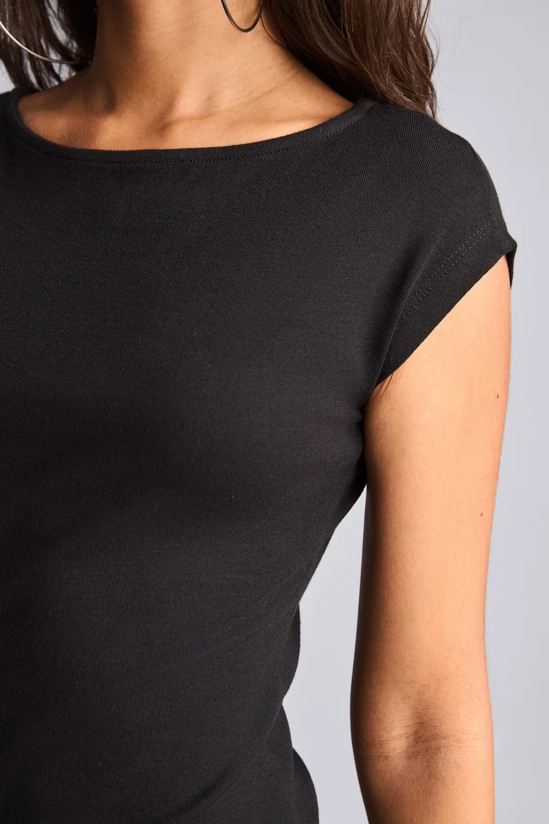 Defacto  Bodycon Fit Modal High Neck Short Sleeve Cotton Midi Dress for Women | Best Price UAE