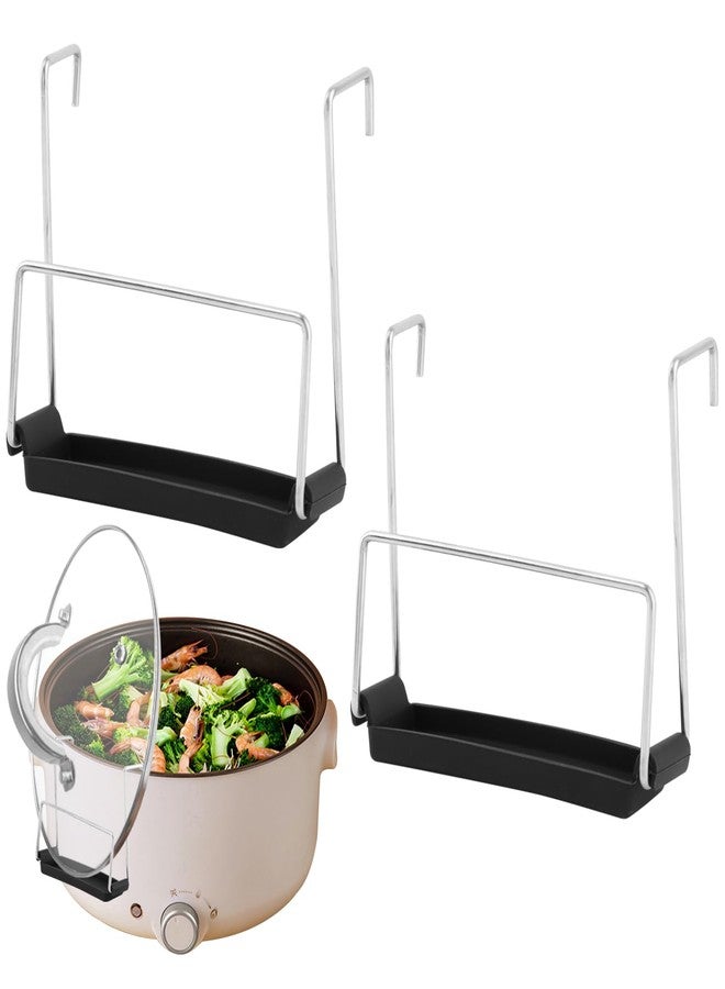 EMVANV Slow Cooker Lid Holder for Cooking, 2pcs Stainless Steel Pot Rack With Silicone Sink, Keeps Countertop No Mess (Black) - Image 1