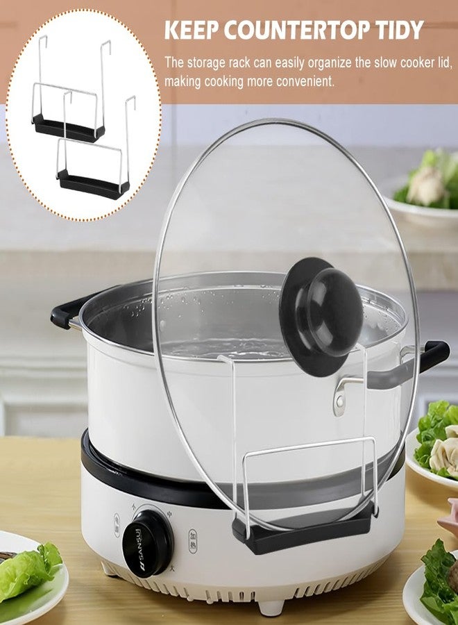 EMVANV Slow Cooker Lid Holder for Cooking, 2pcs Stainless Steel Pot Rack With Silicone Sink, Keeps Countertop No Mess (Black) - Image 3