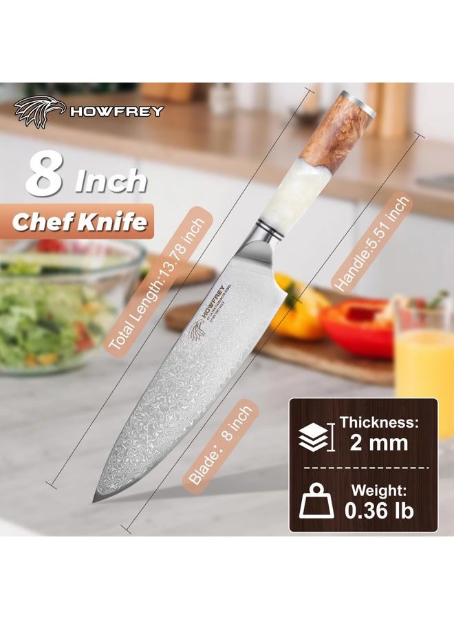 howfrey Damascus Chef Knife 8 Inch, 67-Layer Japanese Kitchen Knives Sharp VG-10 High Carbon Stainless Steel with Ergonomic Pakkawood Handles, Elegant Gift Box Packaging for Home and Kitchen - Image 2