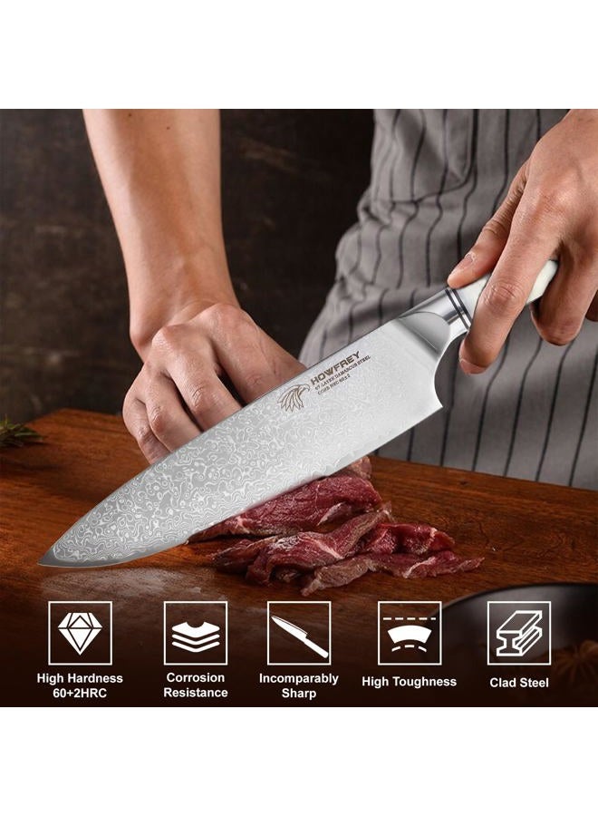 howfrey Damascus Chef Knife 8 Inch, 67-Layer Japanese Kitchen Knives Sharp VG-10 High Carbon Stainless Steel with Ergonomic Pakkawood Handles, Elegant Gift Box Packaging for Home and Kitchen - Image 5